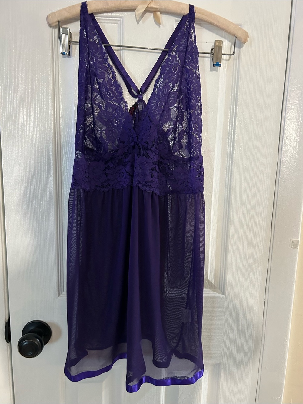 Avidlove XL Purple Lace Mesh Babydoll 
Lingerie Chemise Sheer Sleepwear Teddy